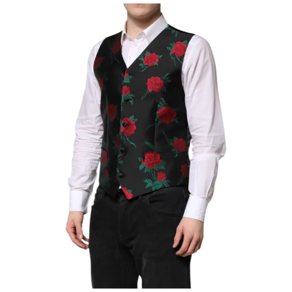 Rotes Blumen Brokat Formales Herrenweste