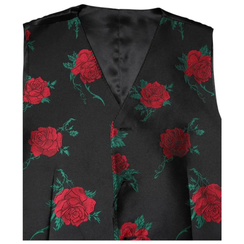 Rotes Blumen Brokat Formales Herrenweste