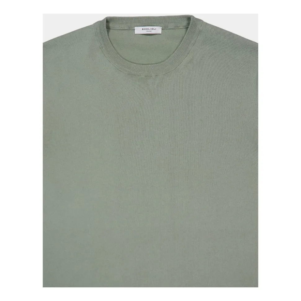 Sage Green Baumwoll-Rundhalspullover