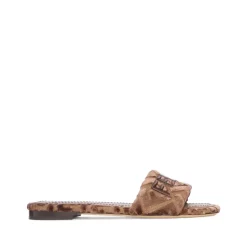 Samt Logo Slide Sandalen Beige Braun