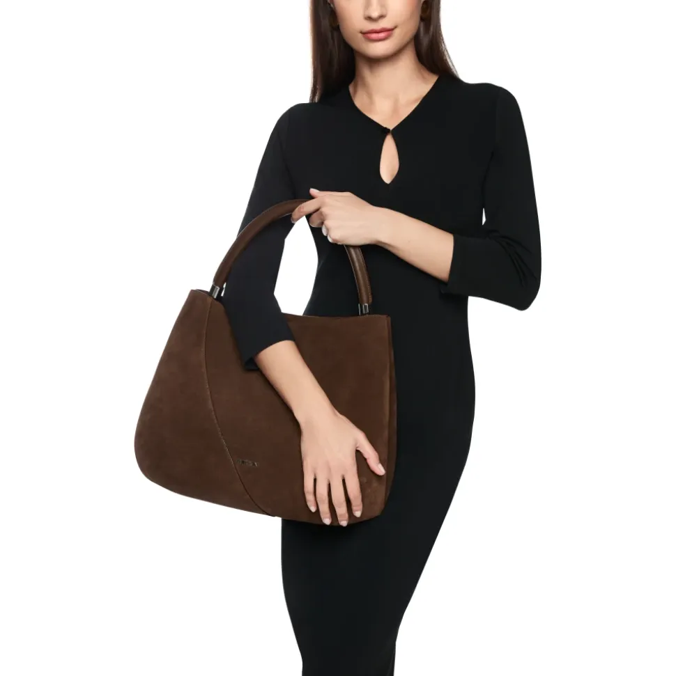 Schultertasche aus Veloursleder
