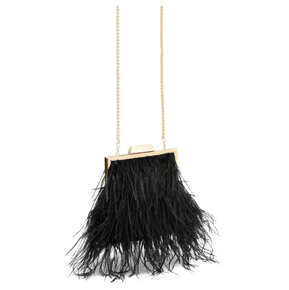 Schwarze Abendhandtasche mit Federn