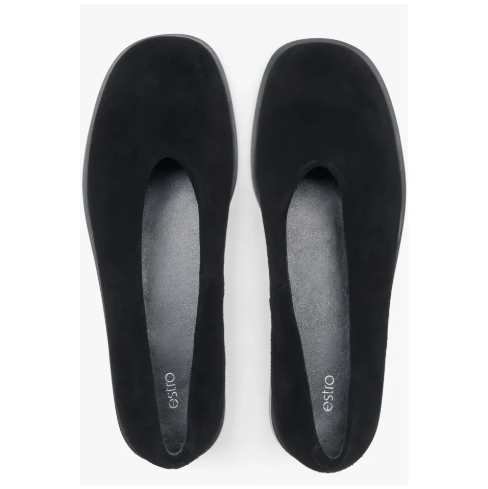 Schwarze barfußähnliche Ballettflats für Frauen aus weichem Velours