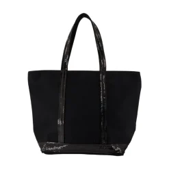 Schwarze Baumwoll Shopper Tasche