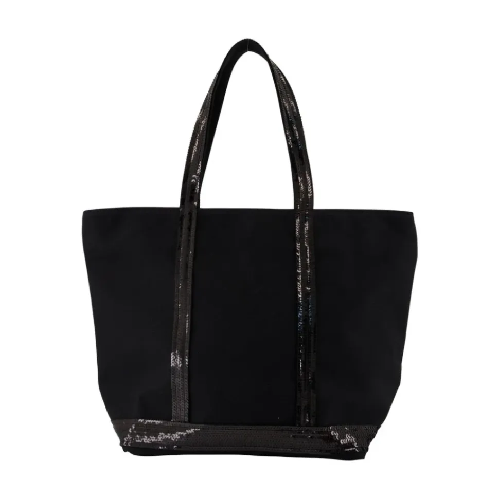 Schwarze Baumwoll Shopper Tasche