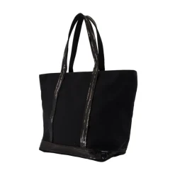 Schwarze Baumwoll Shopper Tasche