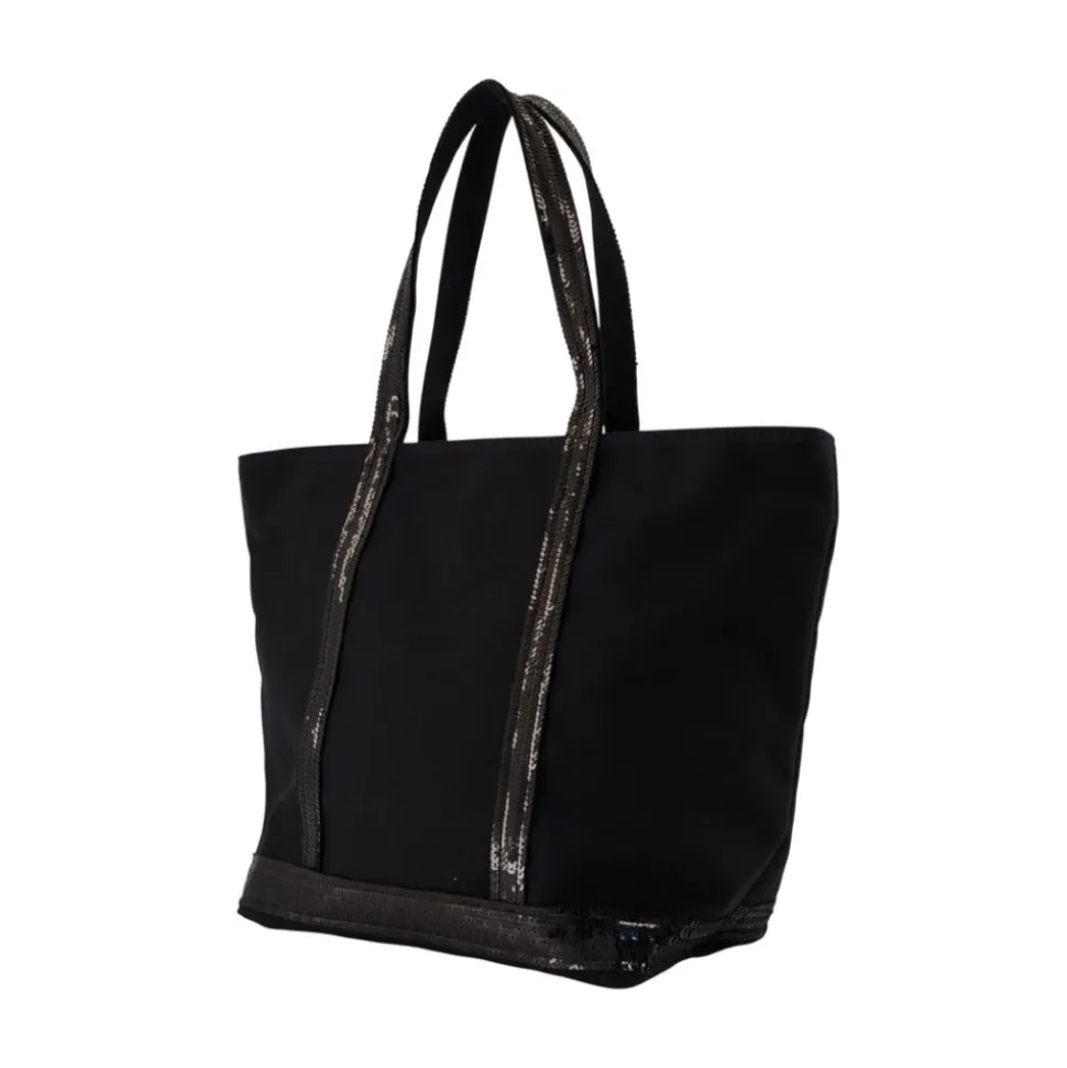 Schwarze Baumwoll Shopper Tasche