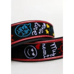 Schwarze Baumwollbedruckte Damen Handtasche Schulterriemen