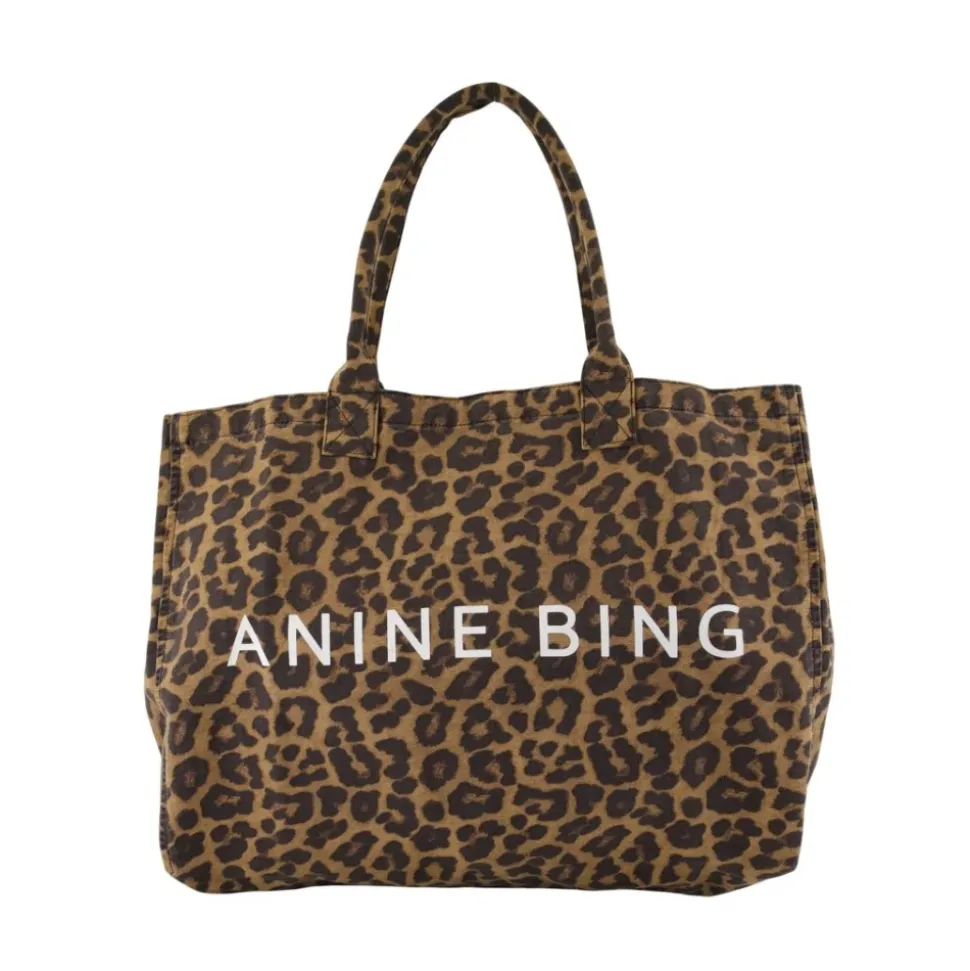 Schwarze Baumwoll-Shopper-Tasche mit Leopard