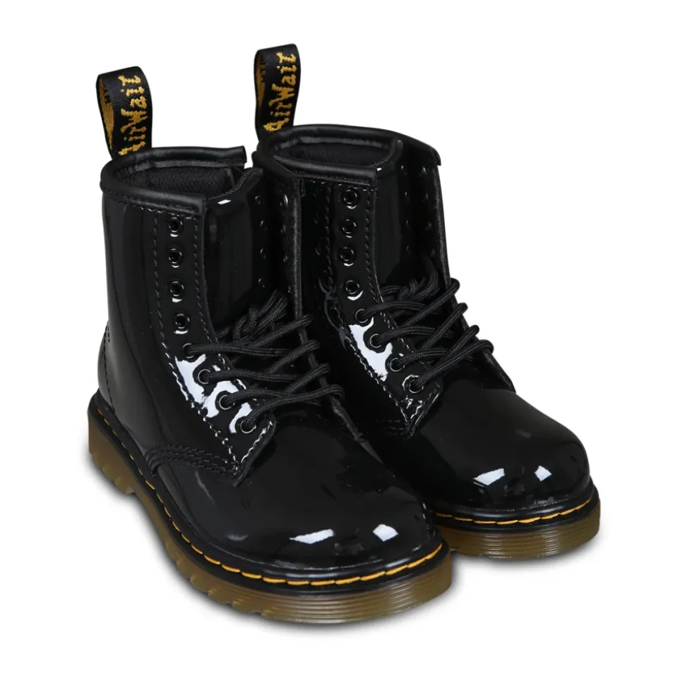Schwarze Biker Boots aus Lackleder Lamper