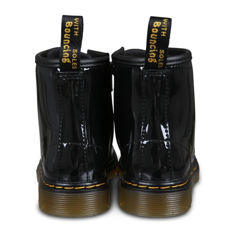 Schwarze Biker Boots aus Lackleder Lamper