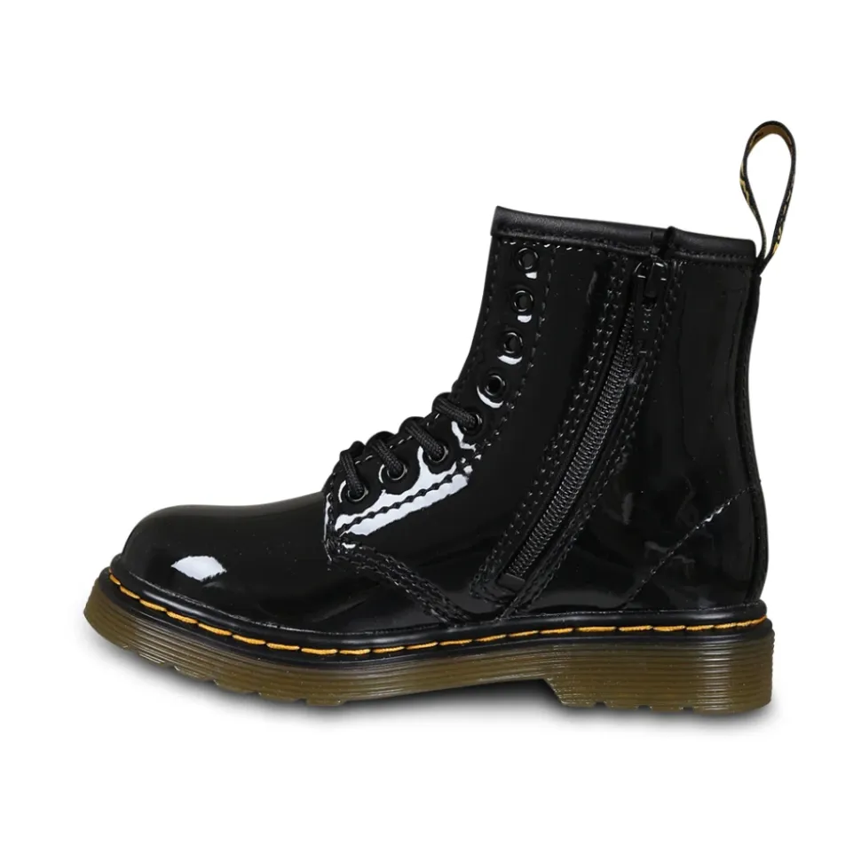 Schwarze Biker Boots aus Lackleder Lamper