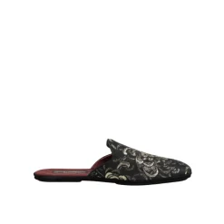 Schwarze Blumige Jacquard Slides Schuhe