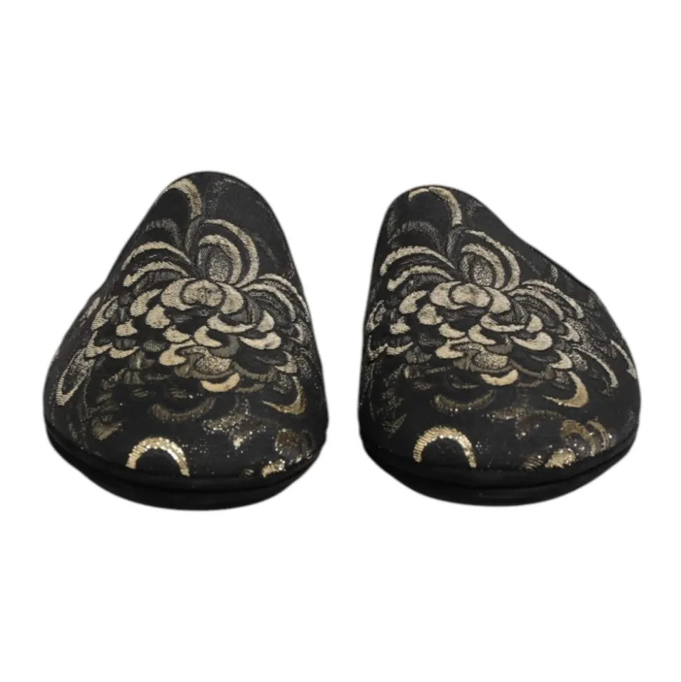 Schwarze Blumige Jacquard Slides Schuhe