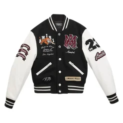 Schwarze Bomberjacke mit mehrfarbiger Stickerei