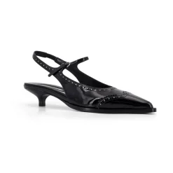 Schwarze Brogue-Sandalen mit Absatz