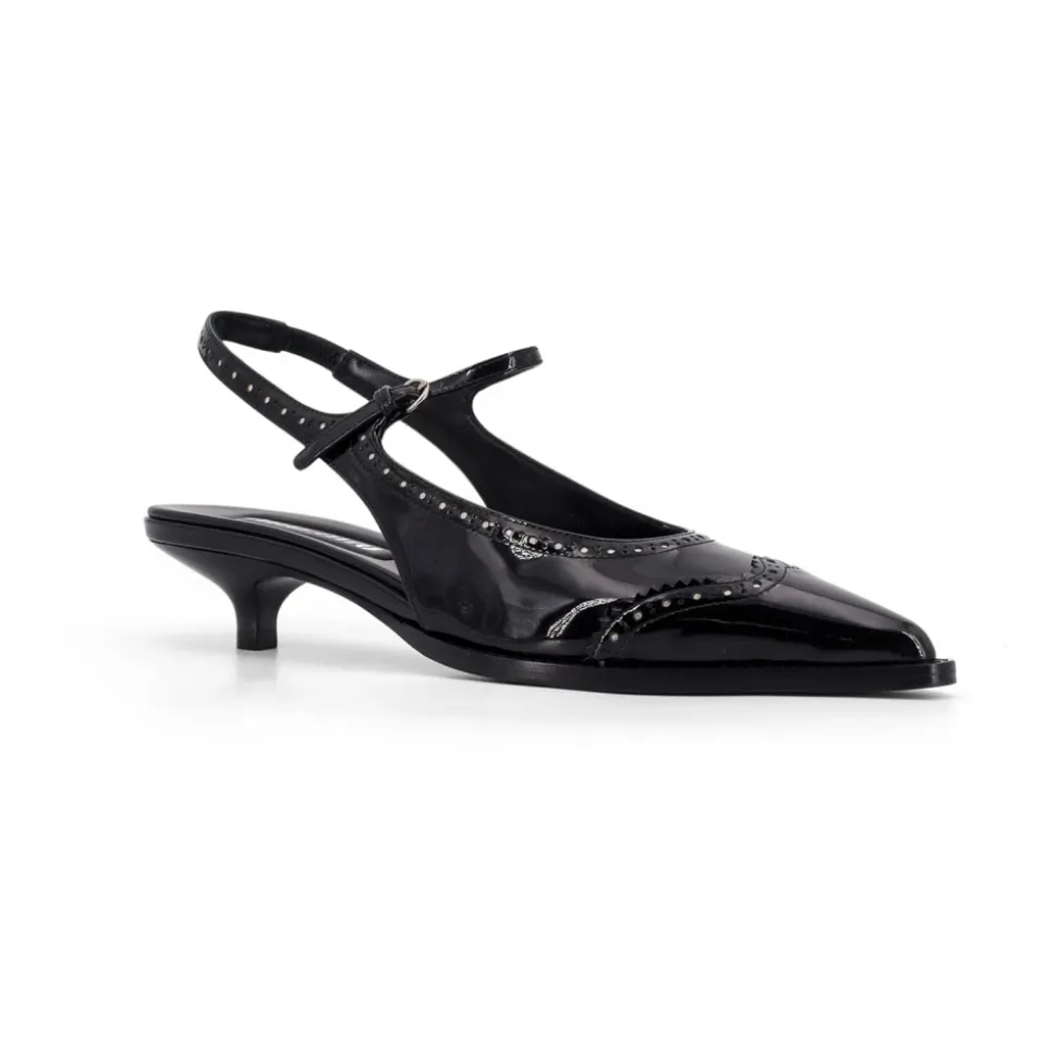 Schwarze Brogue-Sandalen mit Absatz
