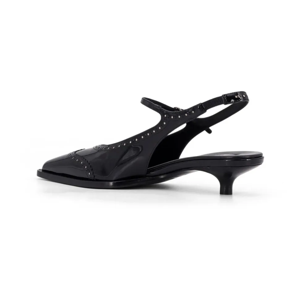 Schwarze Brogue-Sandalen mit Absatz