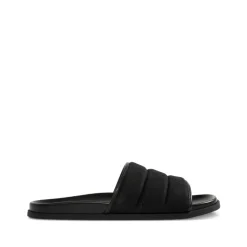 Schwarze Canvas Open Toe Slide Sandalen