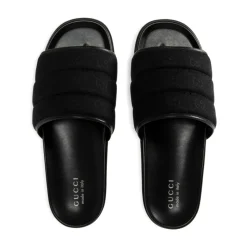 Schwarze Canvas Open Toe Slide Sandalen
