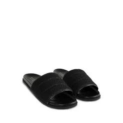Schwarze Canvas Open Toe Slide Sandalen