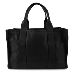 Schwarze Canvas-Strandtasche mit gelbem Lächeln