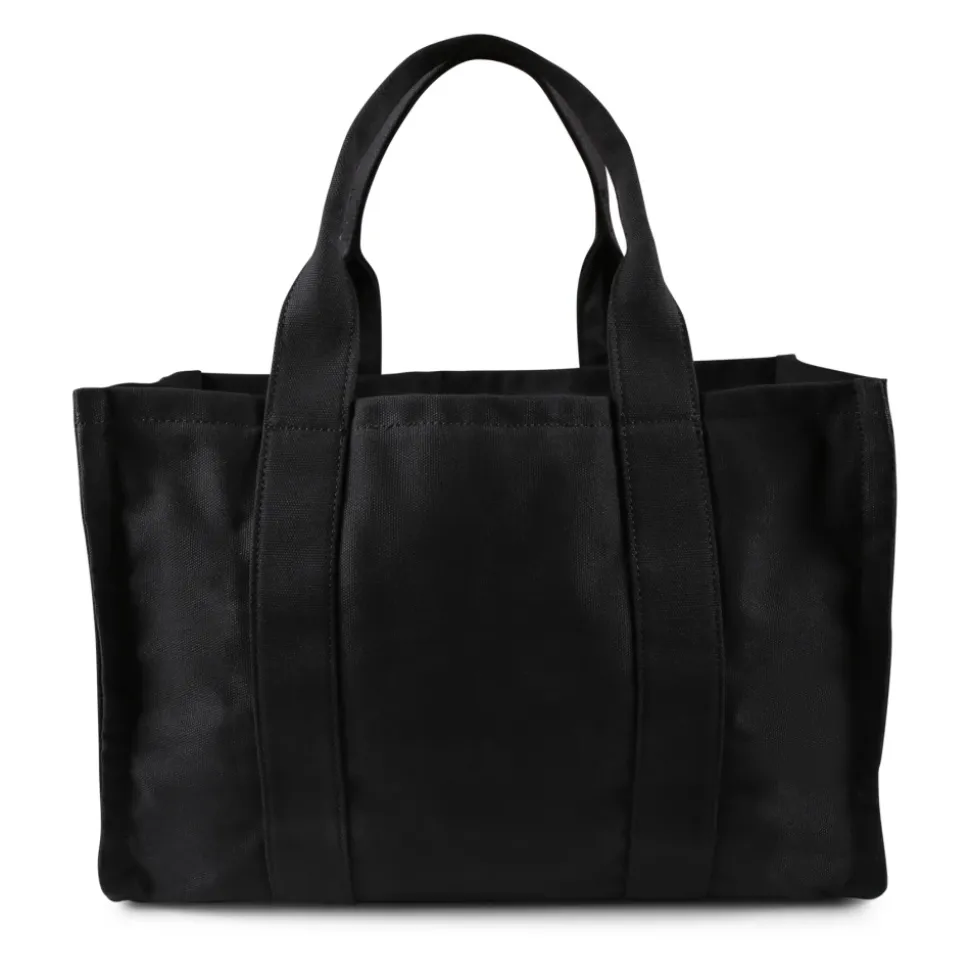 Schwarze Canvas-Strandtasche mit gelbem Lächeln