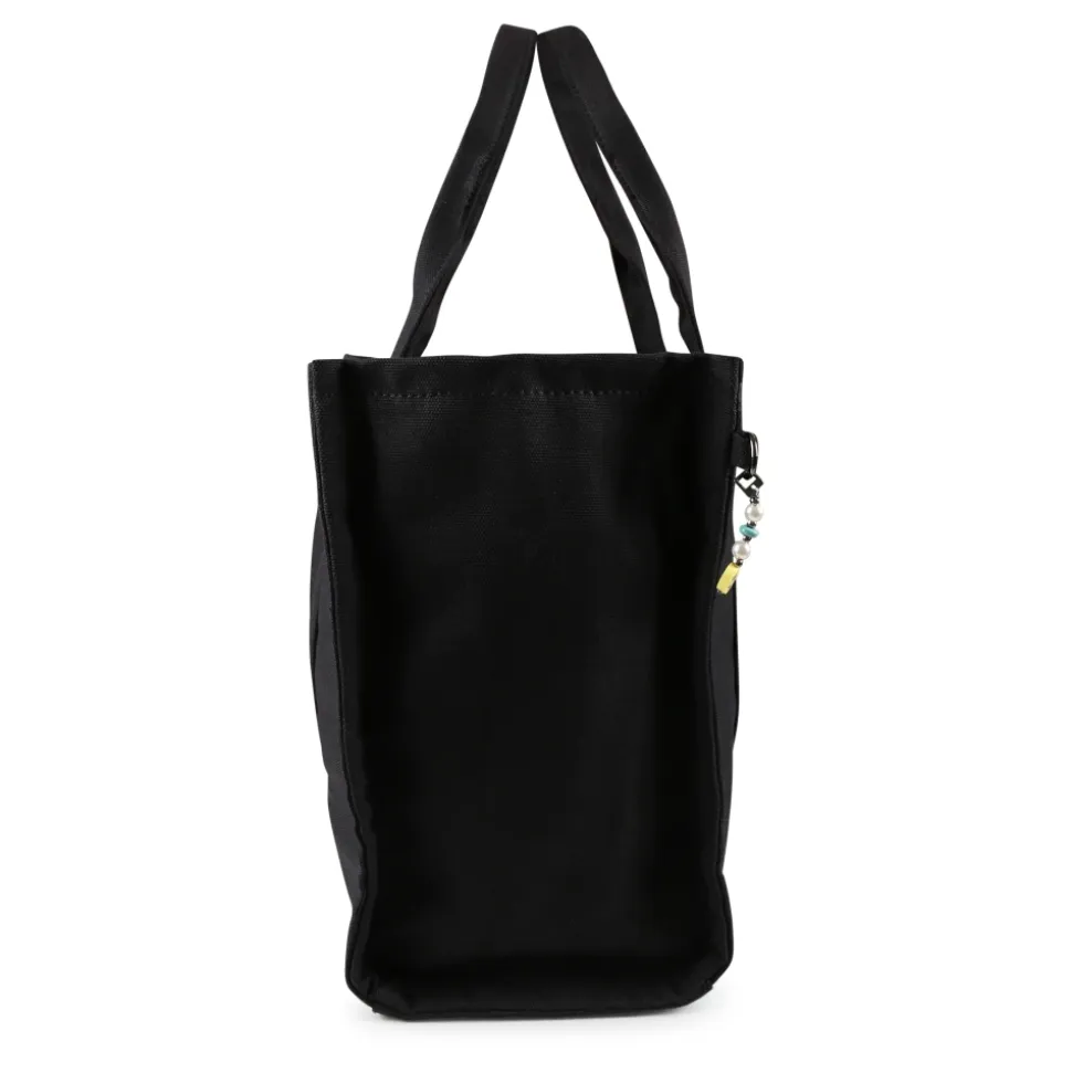 Schwarze Canvas-Strandtasche mit gelbem Lächeln
