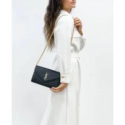 Schwarze Cassandre Lederketten-Tasche