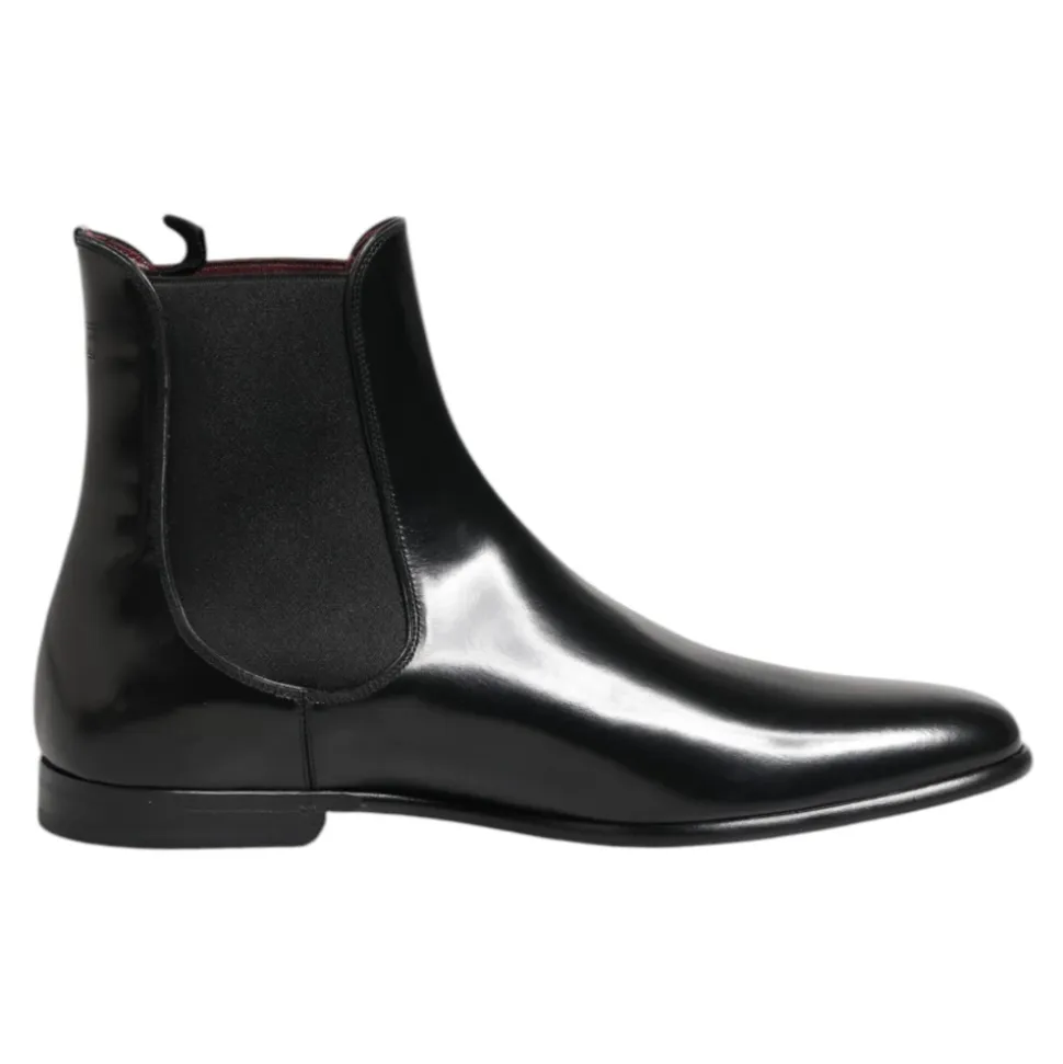Schwarze Chelsea Slip On Mid Calf Stiefel