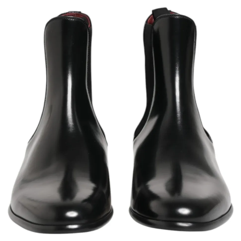 Schwarze Chelsea Slip On Mid Calf Stiefel