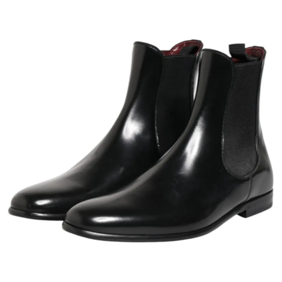 Schwarze Chelsea Slip On Mid Calf Stiefel