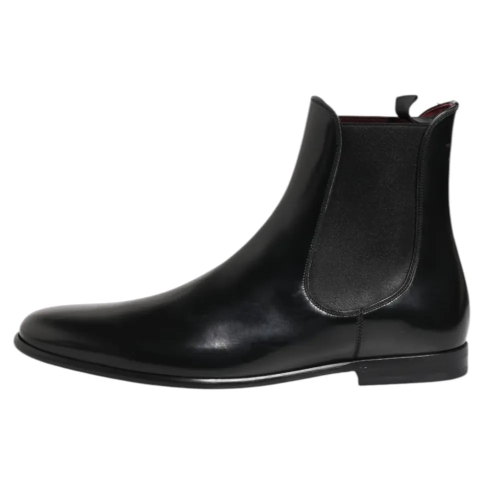 Schwarze Chelsea Slip On Mid Calf Stiefel