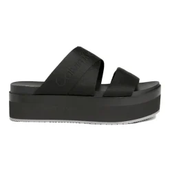 Schwarze Flache Sandale Webbing