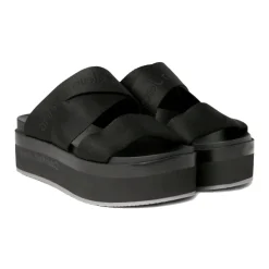 Schwarze Flache Sandale Webbing