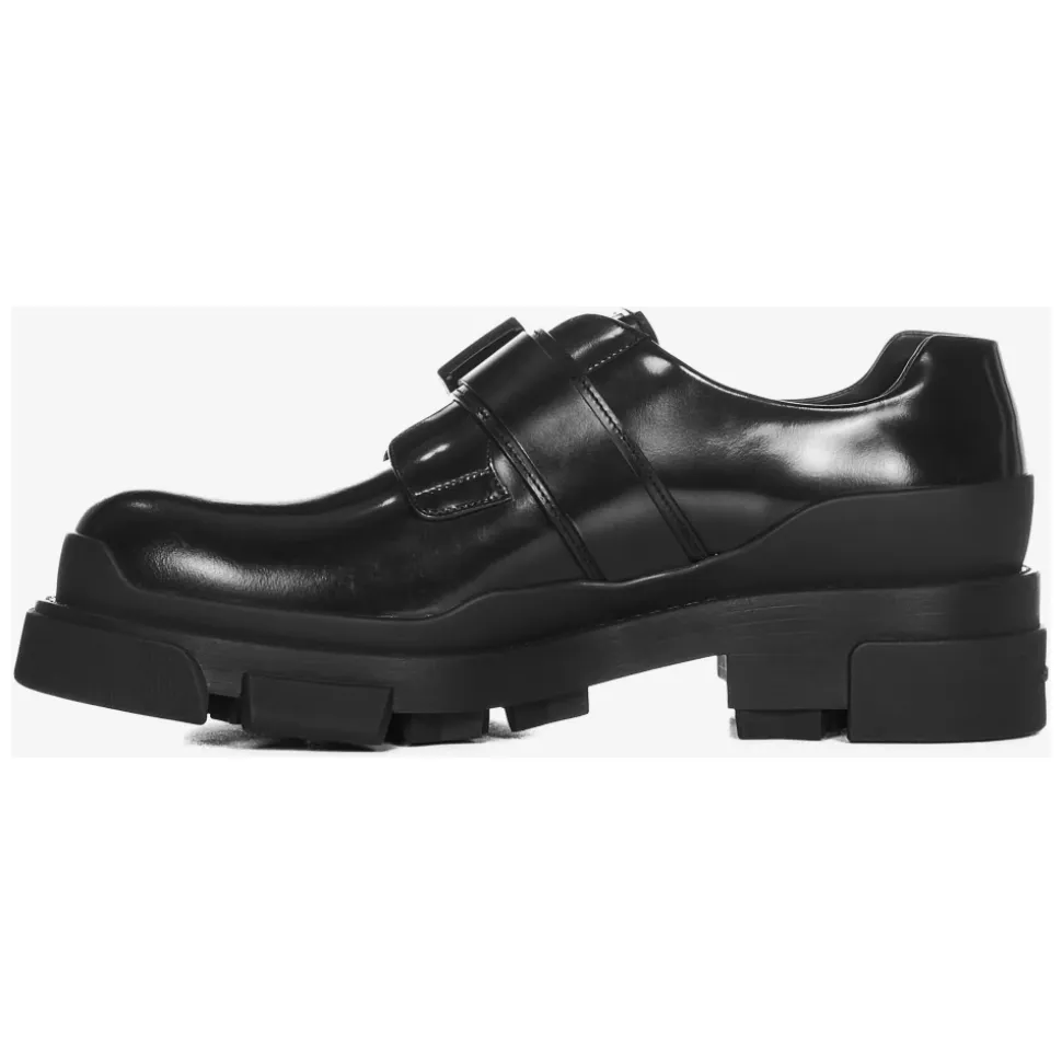 Schwarze flache Schuhe mit verstellbarem Riemen und 4G-Metallschnalle