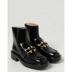 Schwarze Flache Stiefeletten mit Ketten-Detail