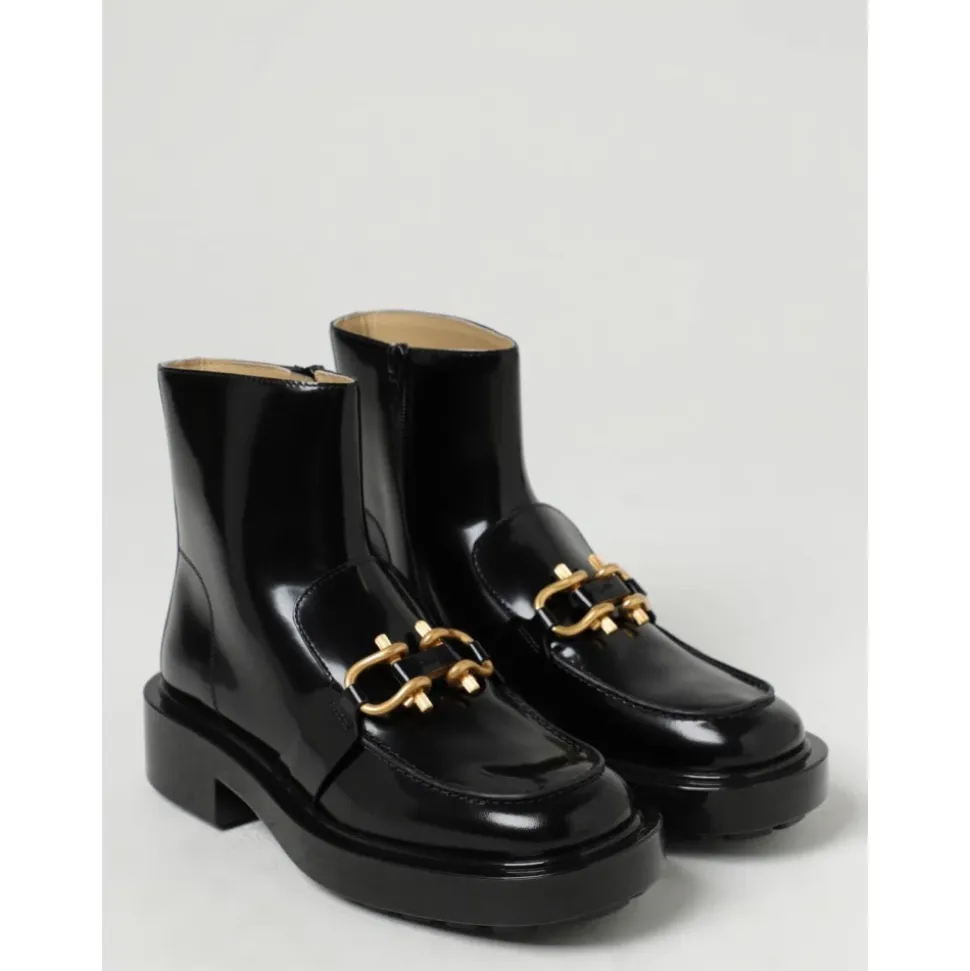 Schwarze Flache Stiefeletten mit Ketten-Detail