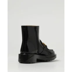 Schwarze Flache Stiefeletten mit Ketten-Detail