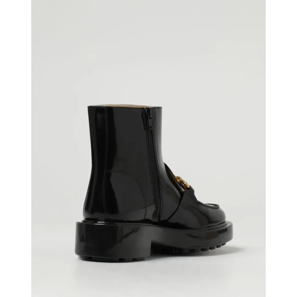 Schwarze Flache Stiefeletten mit Ketten-Detail