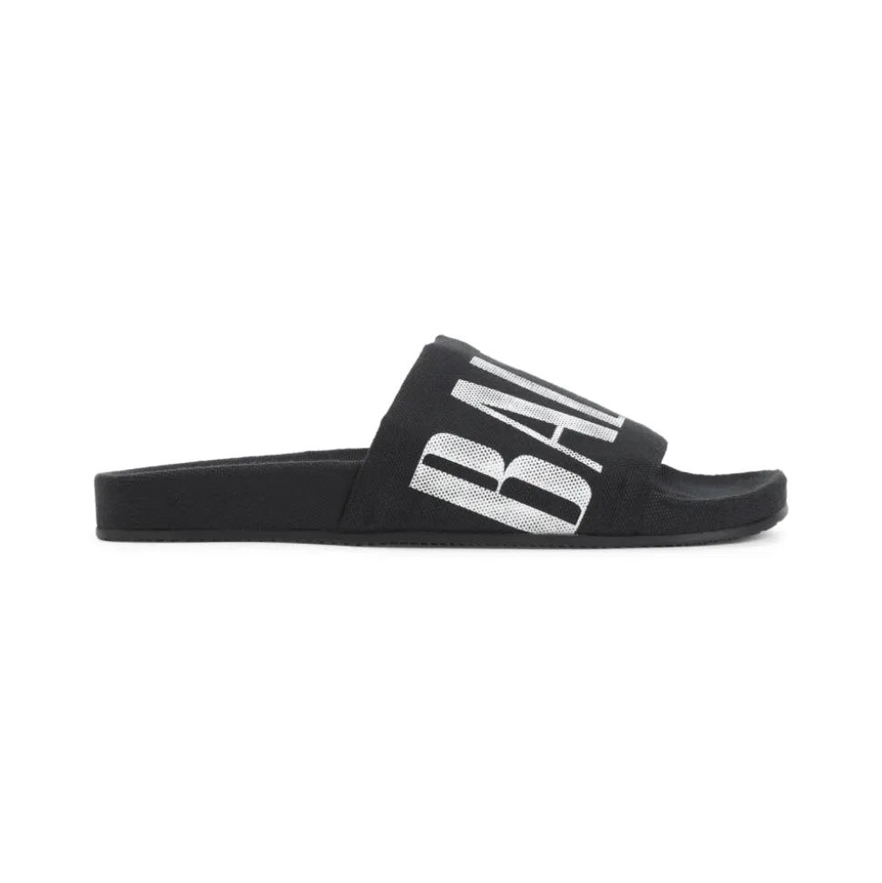 Schwarze Flauschige Baumwoll-Slip-On-Sandalen