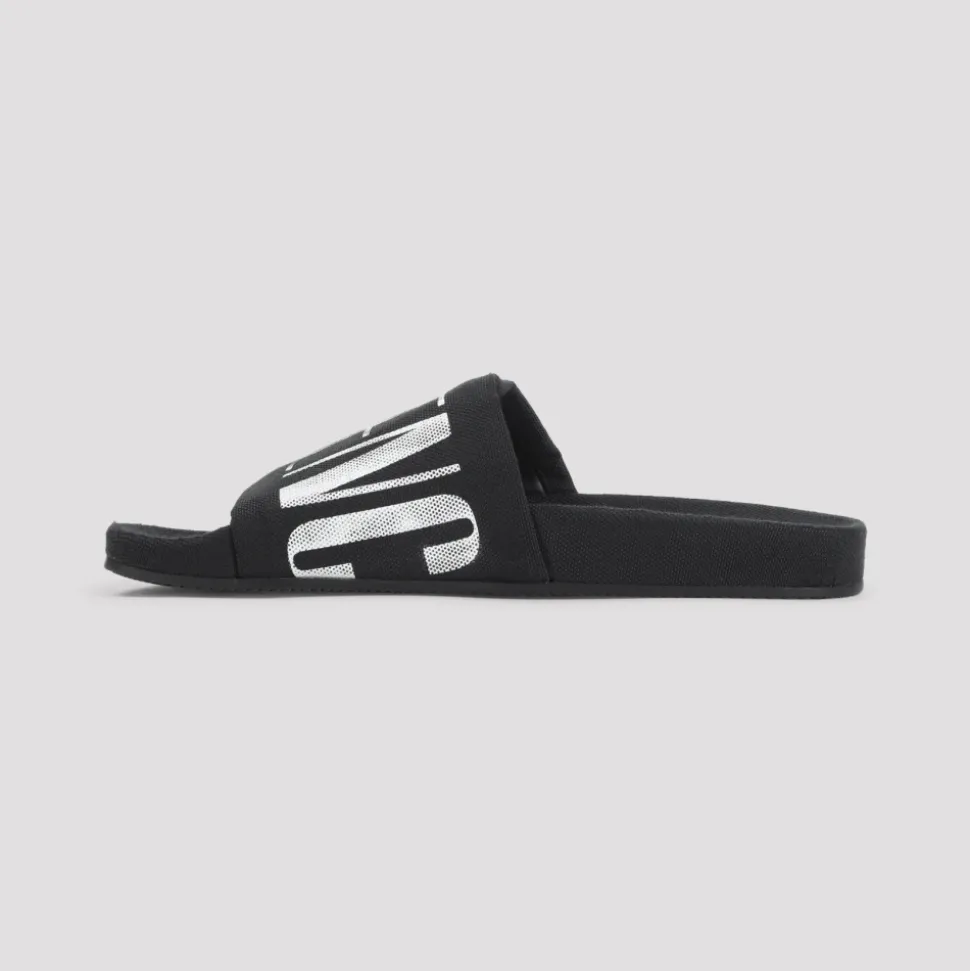 Schwarze Flauschige Baumwoll-Slip-On-Sandalen