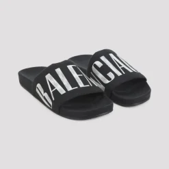 Schwarze Flauschige Baumwoll-Slip-On-Sandalen