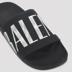 Schwarze Flauschige Baumwoll-Slip-On-Sandalen
