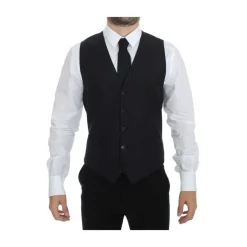 Schwarze Gestreifte Woll Seiden Kleid Weste
