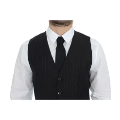 Schwarze Gestreifte Woll Seiden Kleid Weste