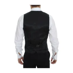 Schwarze Gestreifte Woll Seiden Kleid Weste