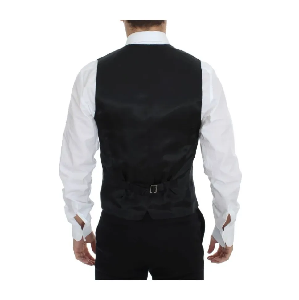 Schwarze Gestreifte Woll Seiden Kleid Weste