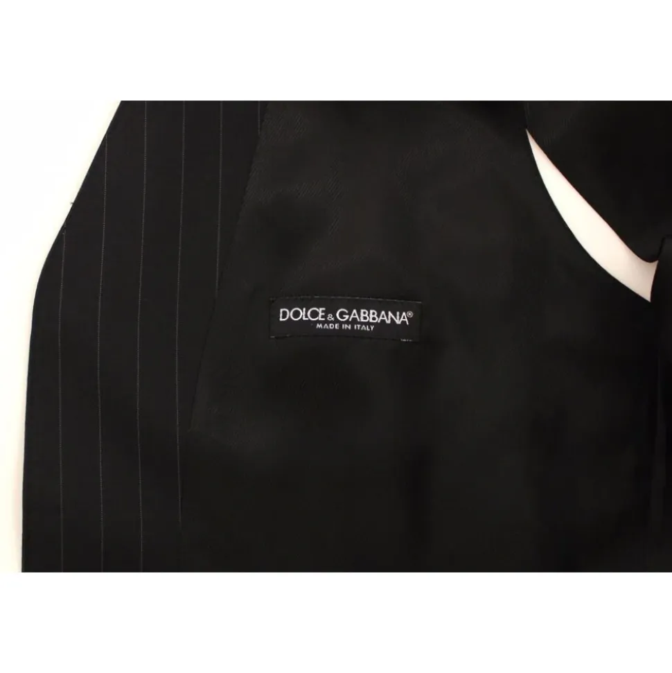 Schwarze Gestreifte Woll Seiden Kleid Weste
