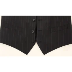 Schwarze Gestreifte Woll Seiden Kleid Weste